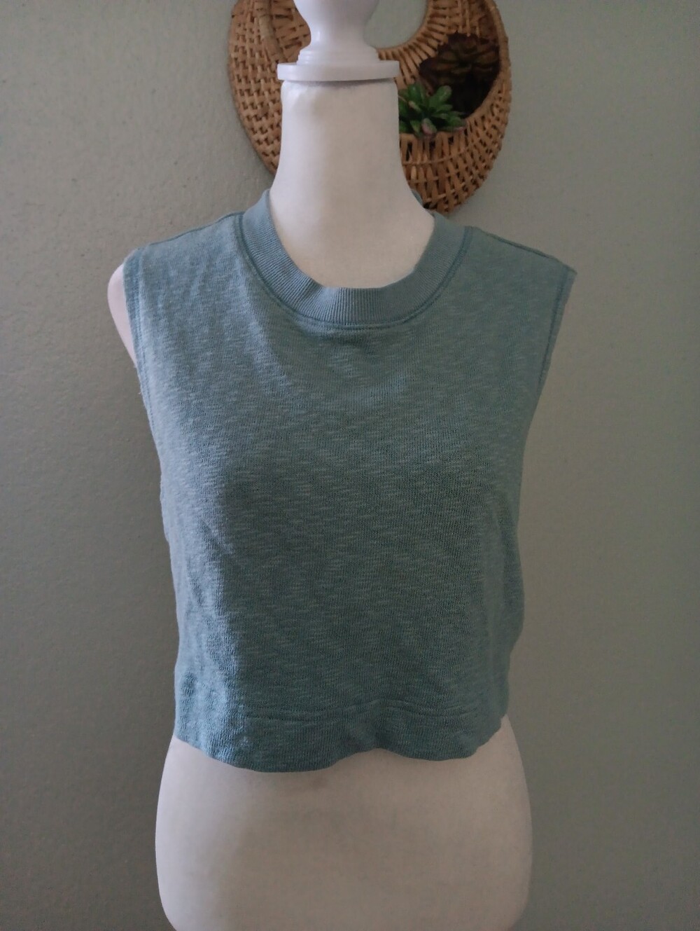 Free People Beach Cropped Sleeveless Knit Top - Seafoam